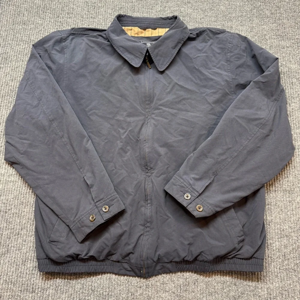 Vintage LL Bean XXL Blue Bomber Jacket Zip Front Harrington Windbreaker Dad